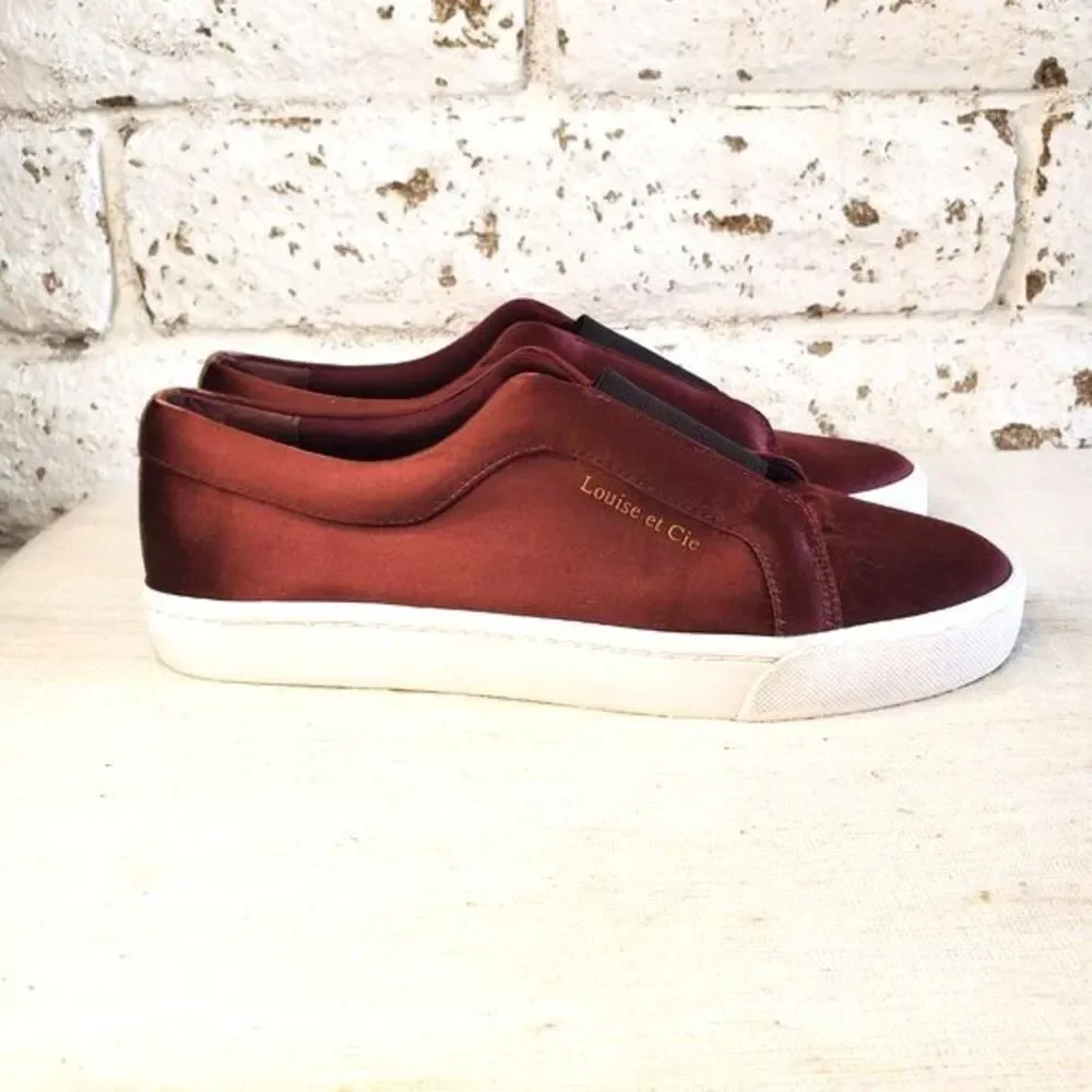 Louise Et Cie Lo-Bette  Burgundy Satin Sneakers Womens Flats Casual Street Sz 8 - Picture 2 of 10